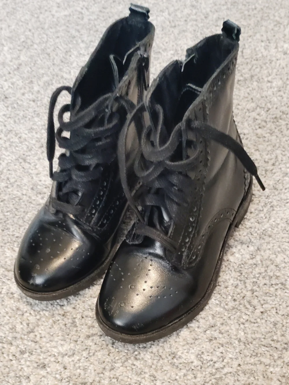 Zara Black Kids Lace-Up Brogue Combat Boots